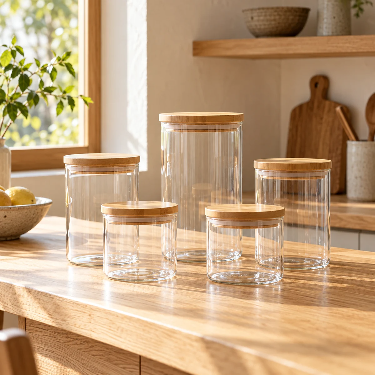 Pantry Glass Jar Set in Clear / natural bamboo — lifestyle setting