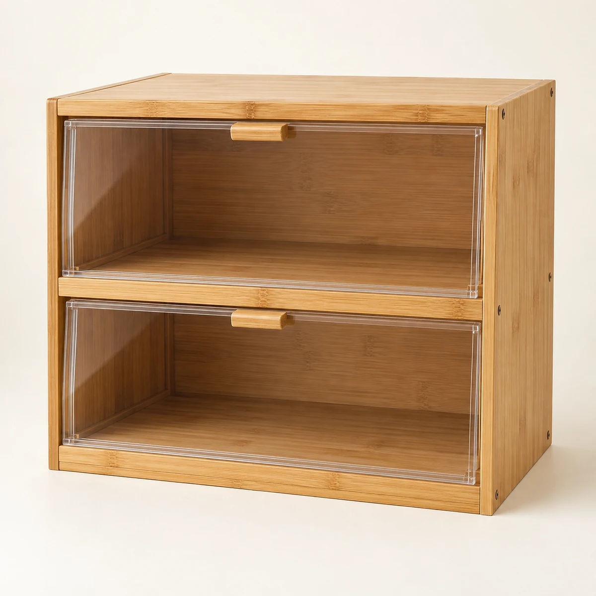 Two-Tier Bread Box in Natural bamboo / clear