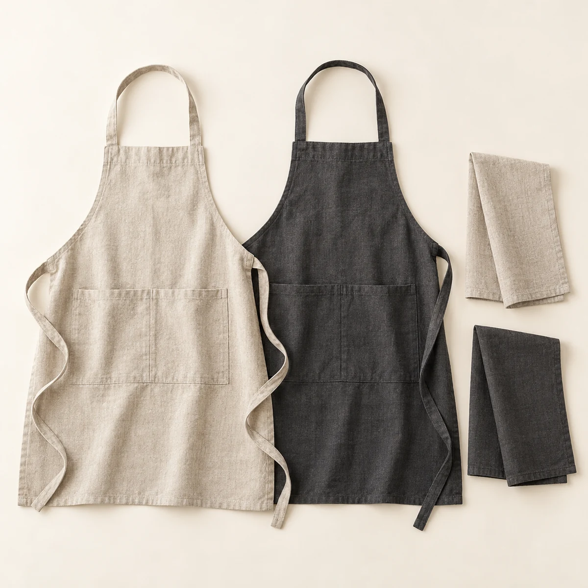 Together Cotton Apron Gift Set in Oatmeal / charcoal