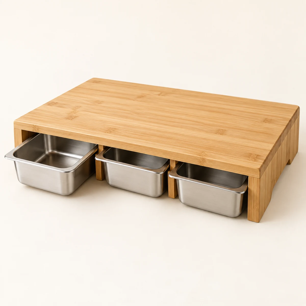 Bamboo Prep Station in Natural bamboo / silver