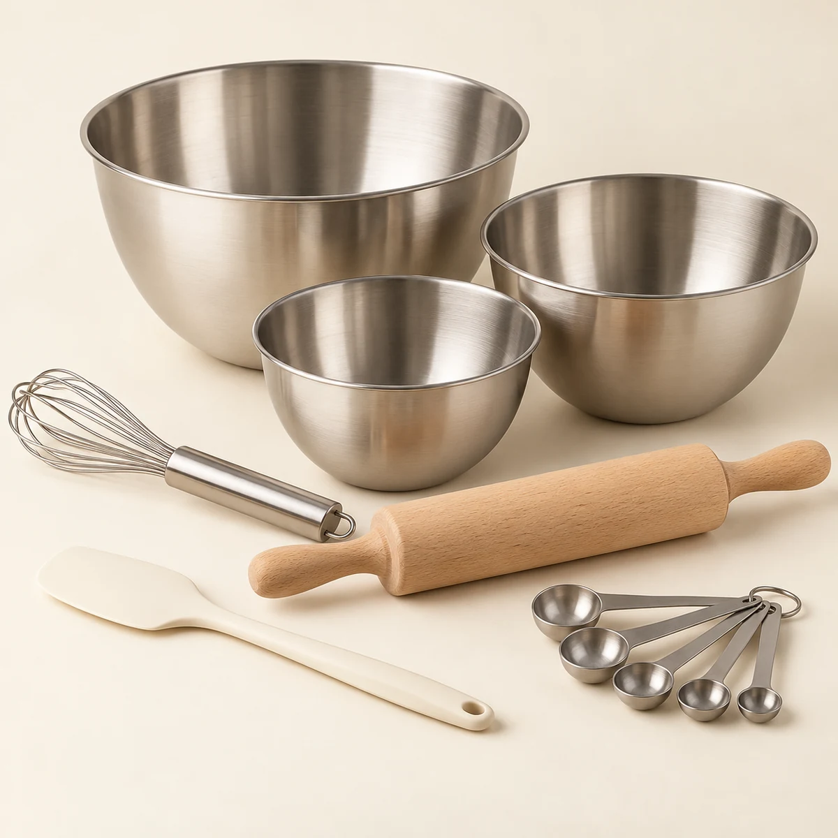 Everyday Baking Tool Set in Silver / ivory / natural wood