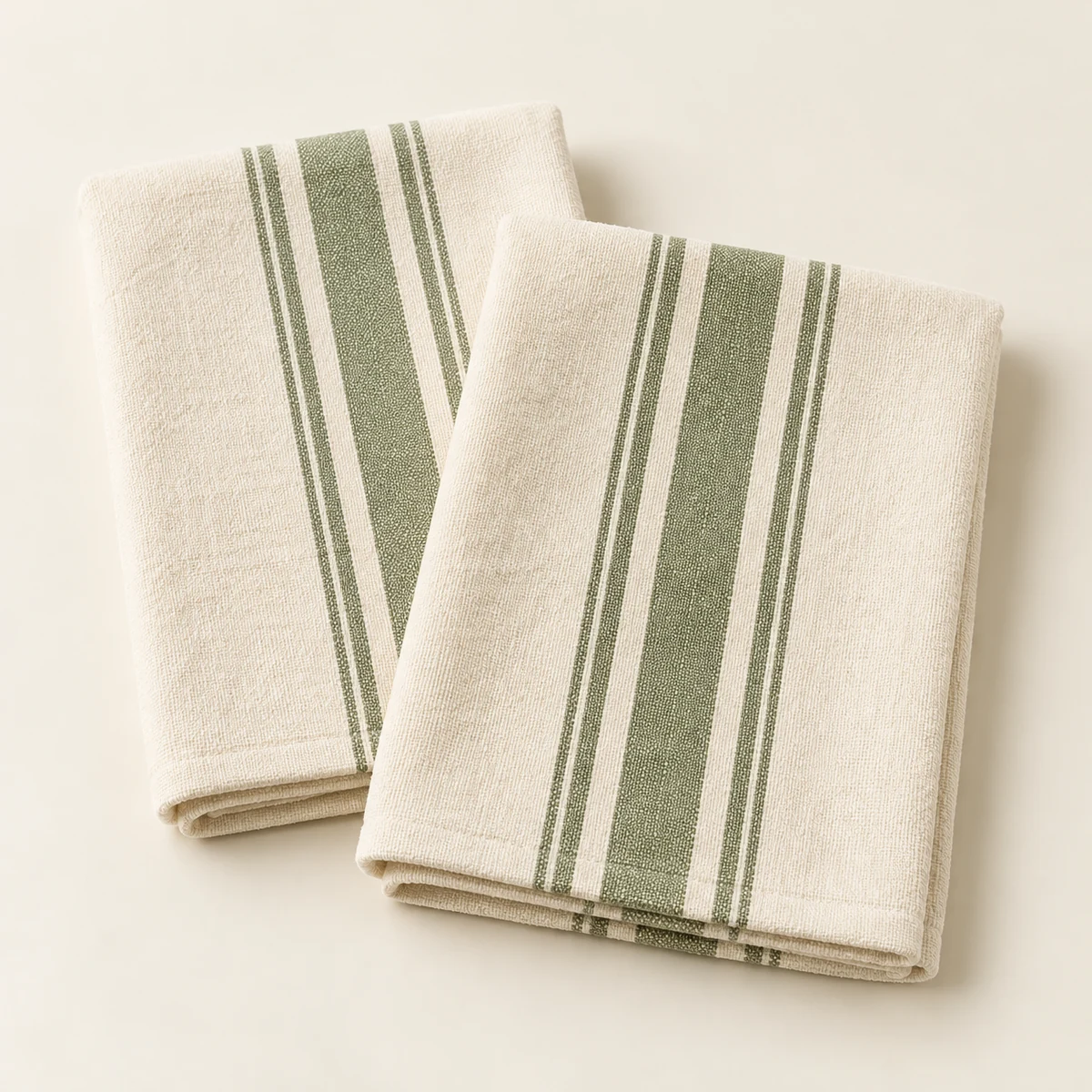 Stripe Kitchen Towel Duo in Ivory / sage stripe