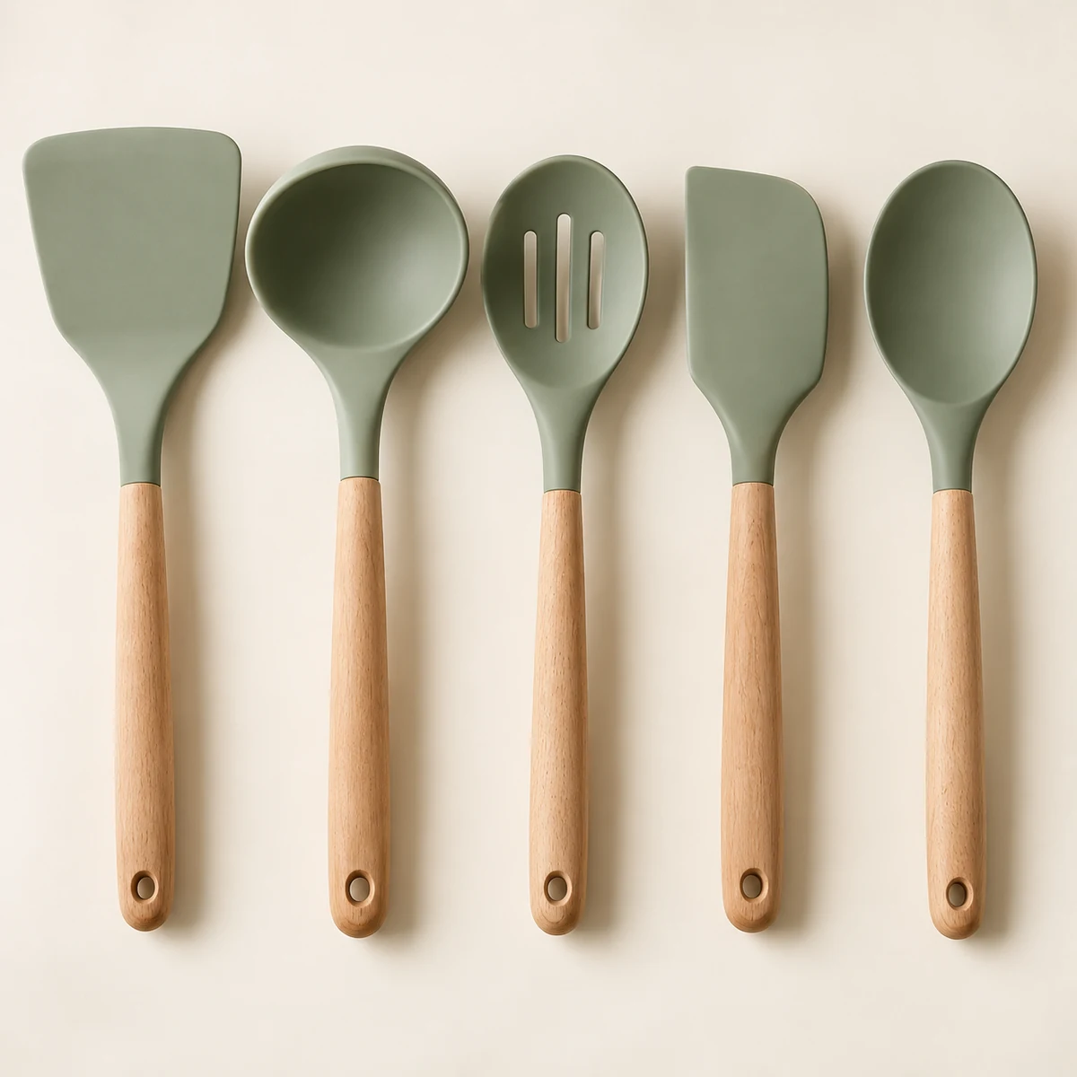 Everyday Prep Utensil Set in Sage green / natural wood