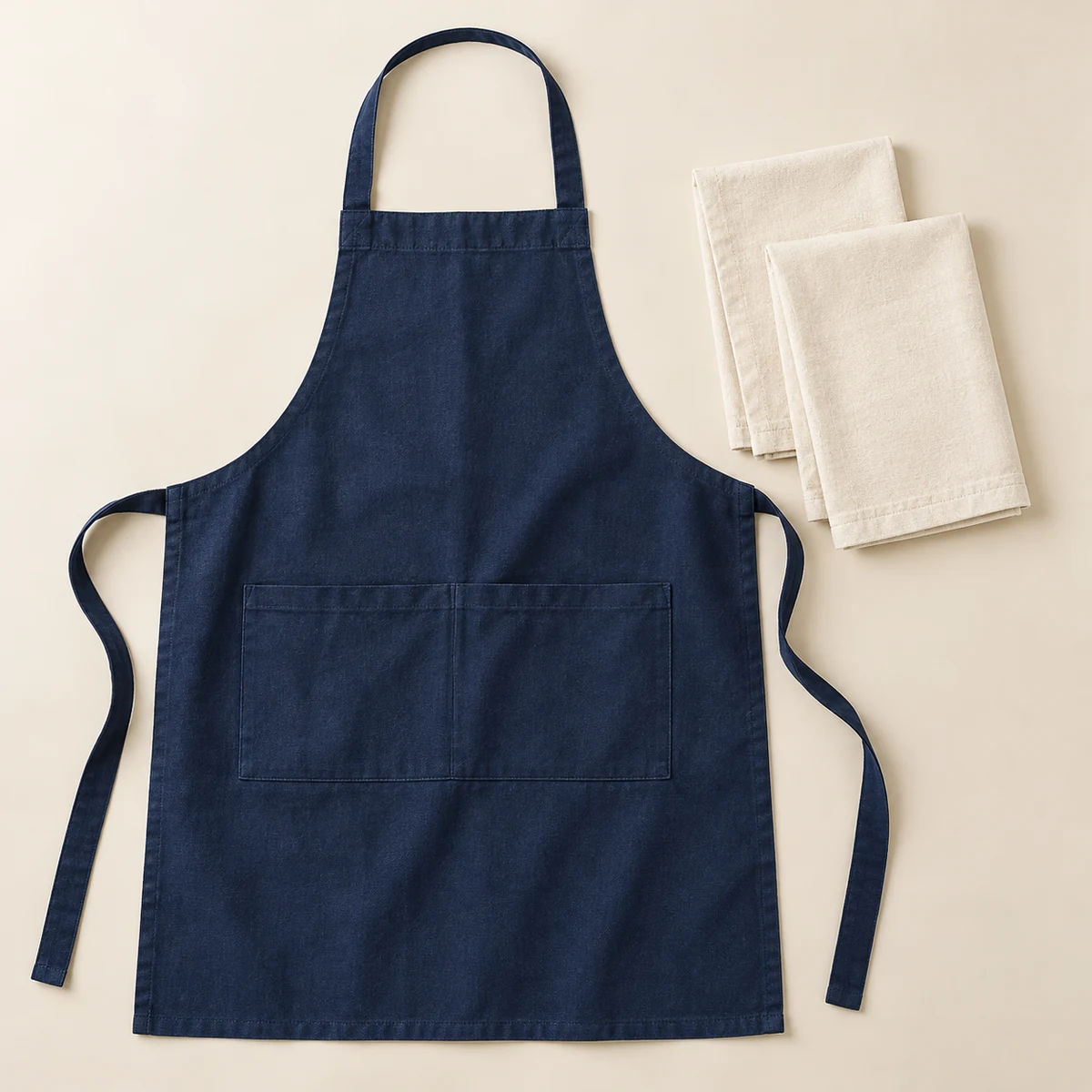 Canvas Apron & Towel Set in Indigo / ivory